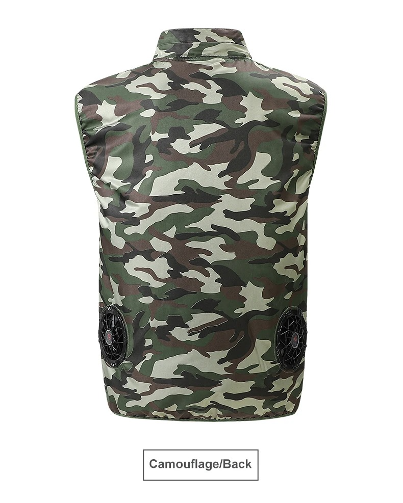 Camouflage-patterned Cooling fan vest on a white background