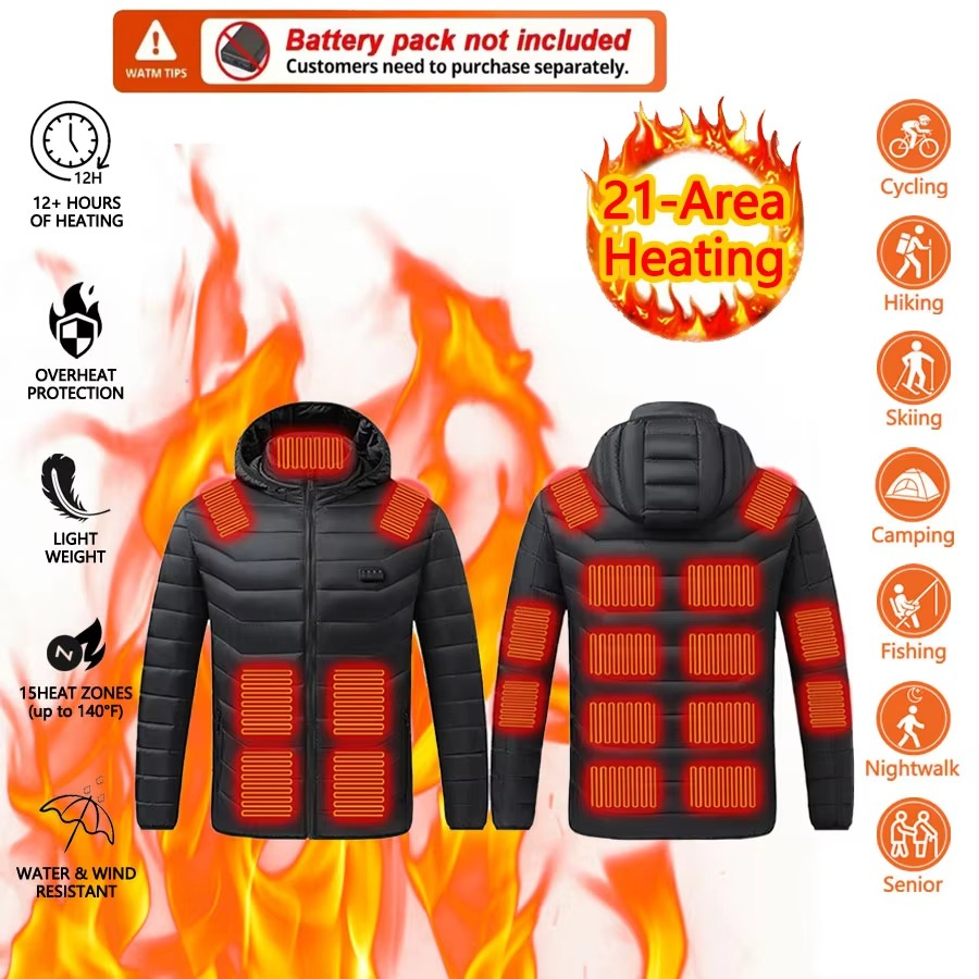 Zenitheat™ Apex 21: 21-Zone Heated jacket with heating elements and features on a fiery background