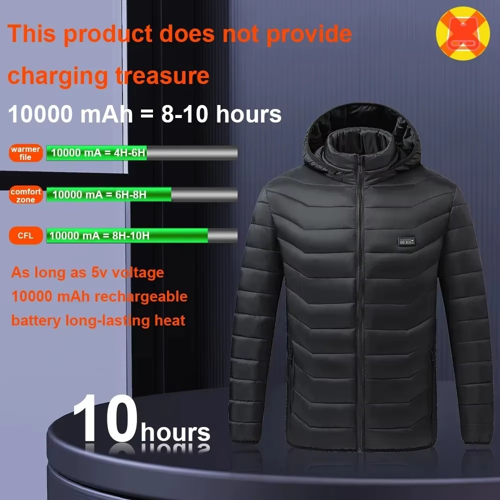 Black heated jacket with battery information 